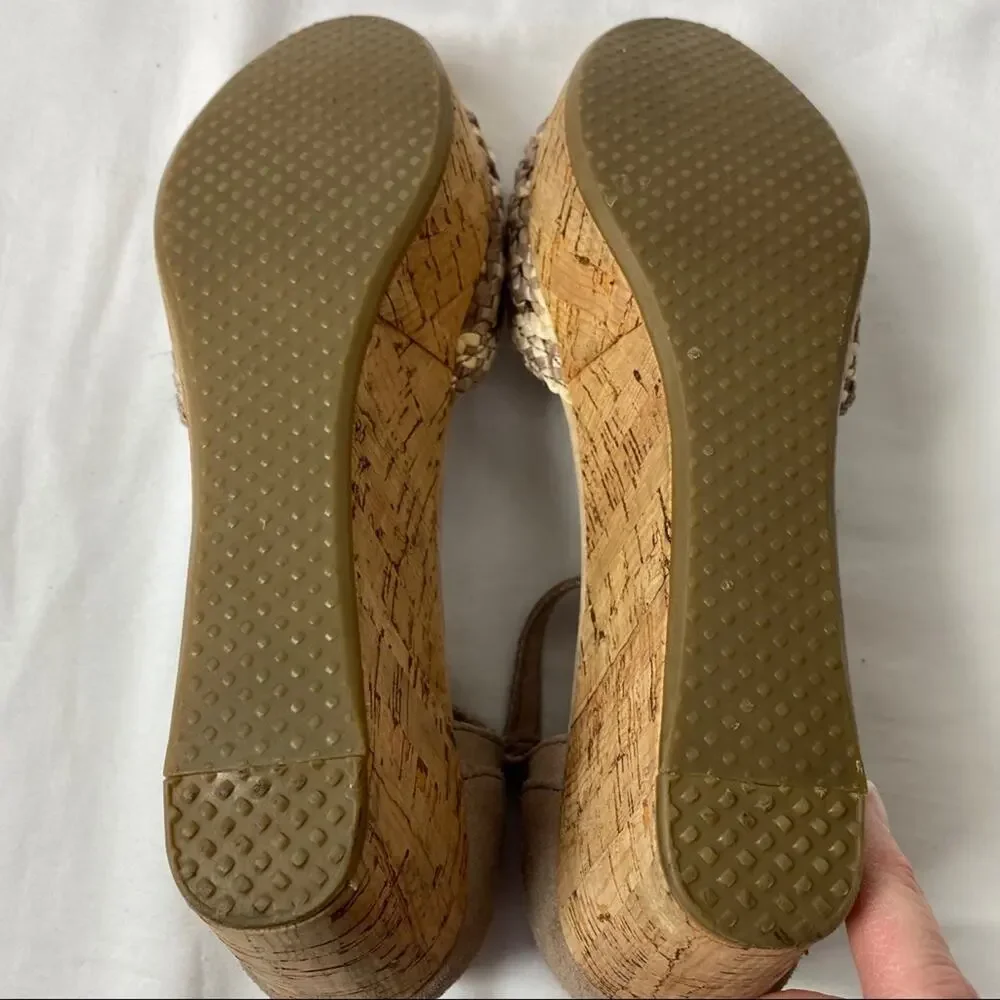 TOMS Espadrille Platform Wedges Cork Heel Tan 8